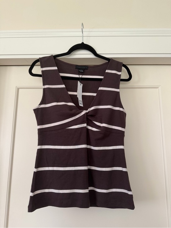 Sanctuary Tops - Sanctuary Sleeveless Twist-Front Stripe Tank Top in Brown & Cream Size L